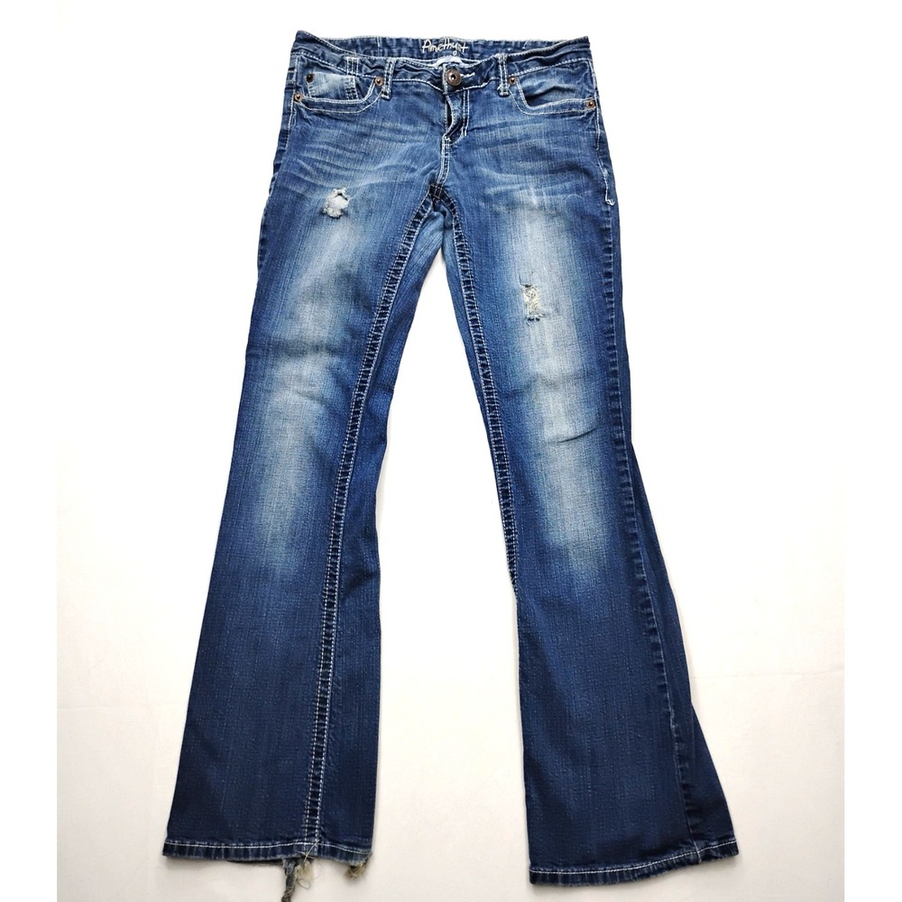 Amethyst Jeans Low Rise Bootcut Thick Stitch Flap Pockets Women's 9 Blue Y2k